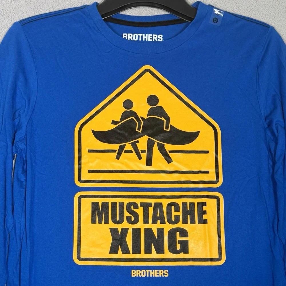 Brothers by Justice Boys XXL 16 Mustache Xing Graphic Long Sleeve Tee Blue NWT